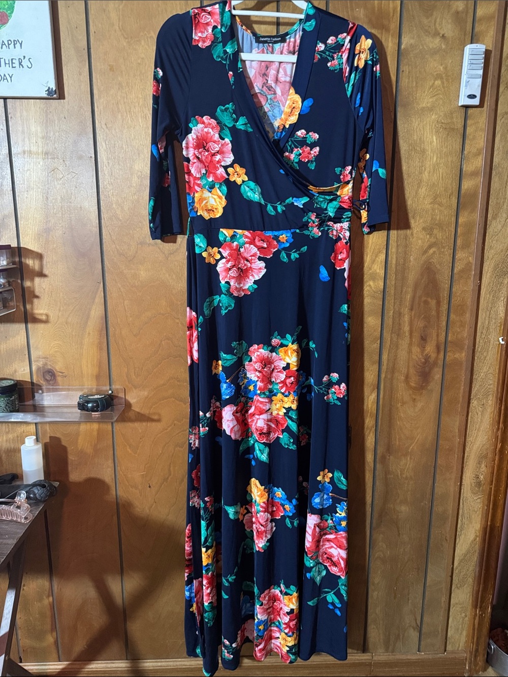 Navy Floral Wrap Maxi Dress with Bold Multicolor Blooms